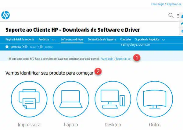 Telefones de suporte técnico da HP, download drivers
