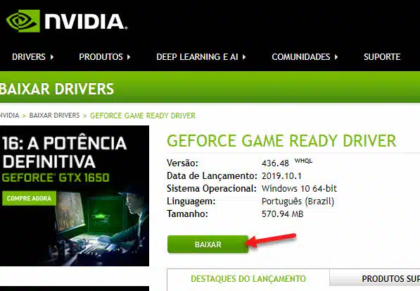 Baixar driver Geforce NVIDIA