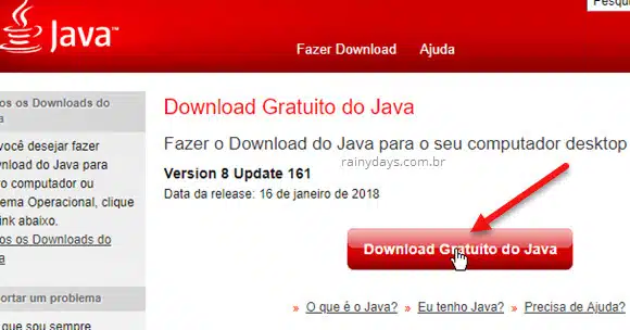Download gratuito do Java para IRPF