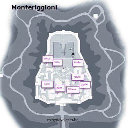 Mapa com localização das Estatuetas de Monteriggioni