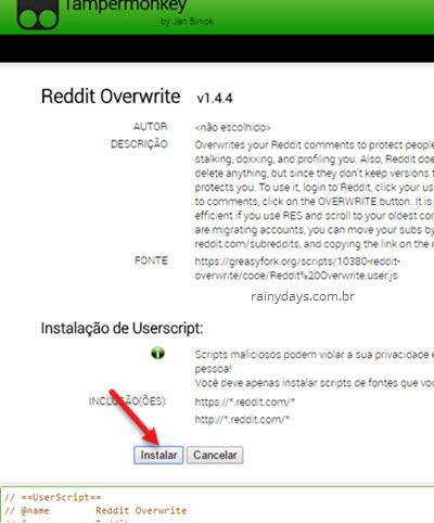 Instalar Reddit Overwrite no Tampermonkey