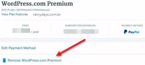 remover conta Premium no WordPress