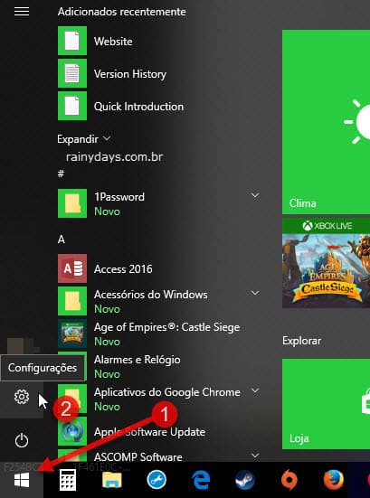 ícone engrenagem configurações Windows 10