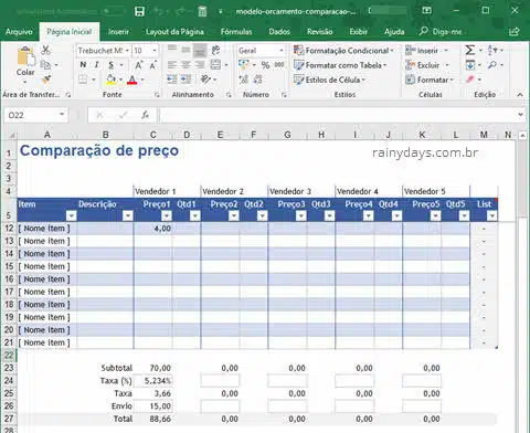Modelos de orçamentos para Office grátis, download planilha