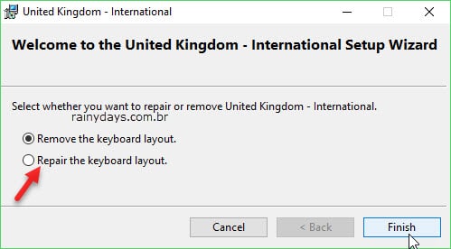 remover reparar layout UK-international Windows