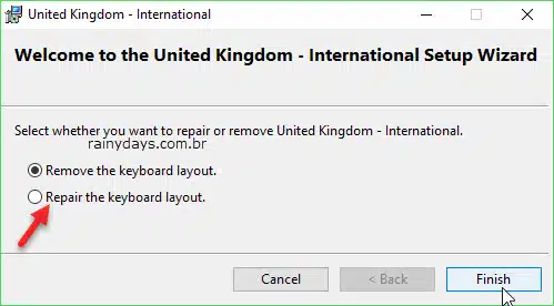 remover reparar layout UK-international Windows