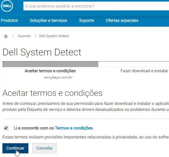 aceitar termos Dell System Detect