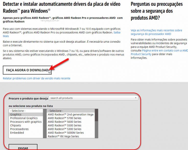 Passo a passo para fazer download de drivers AMD Radeon