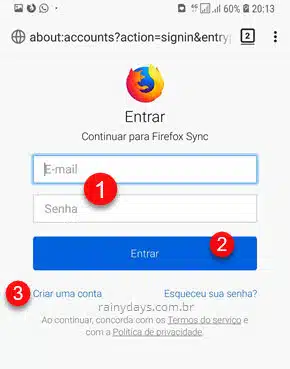 Login Firefox Sync Android