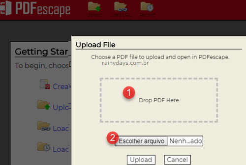 Enviar aarquivo PDF para PDFescape