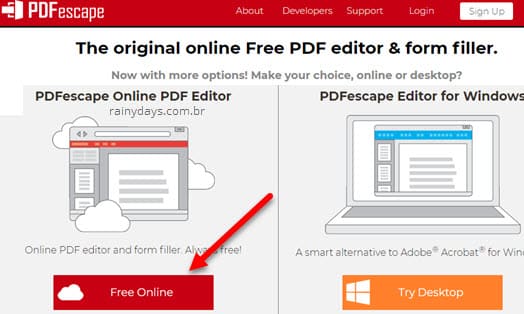 PDFescape editor PDF grátis