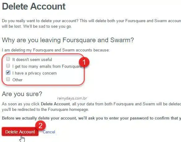 Como excluir conta do Foursquare