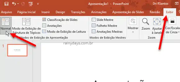 Opção Exibir Normal no Power Point Microsoft Office
