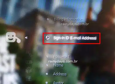 ID de início de sessão endereço email PSN Playstation