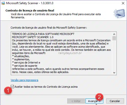 aceitar termos licença Microsoft Verificador de Segurança Windows