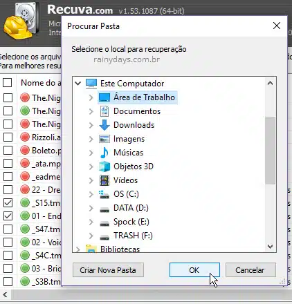 Salvar arquivos recuperados pelo Recuva Windows