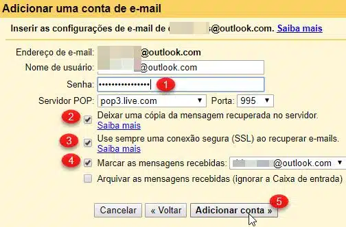 Como receber email do Outlook e Yahoo no Gmail