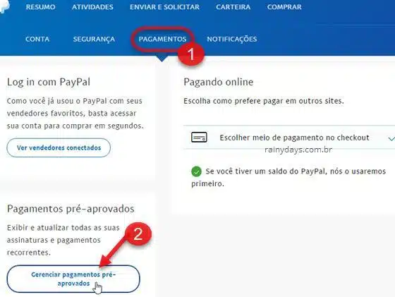 Gerenciar pagamentos pré=aprovados PayPal