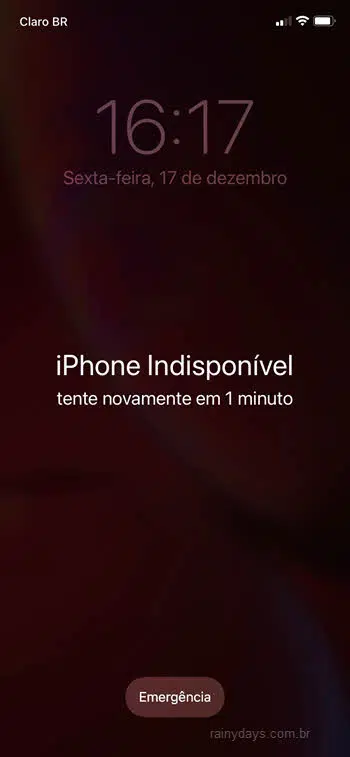 iPhone indisponível tente novamente X minutos tela de bloqueio