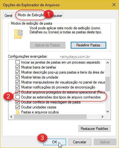 Como exibir extensões de arquivos no Windows