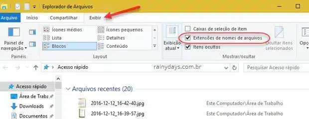 Como exibir extensões de arquivos no Windows