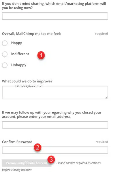 Apagar permanentemente conta do MailChimp
