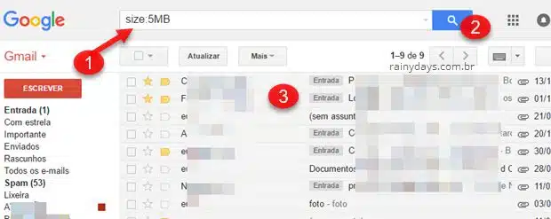 Como encontrar emails com anexo grande no Gmail ou Inbox