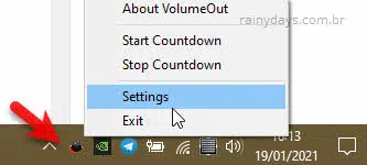 settings configurações do programa VolumeOut