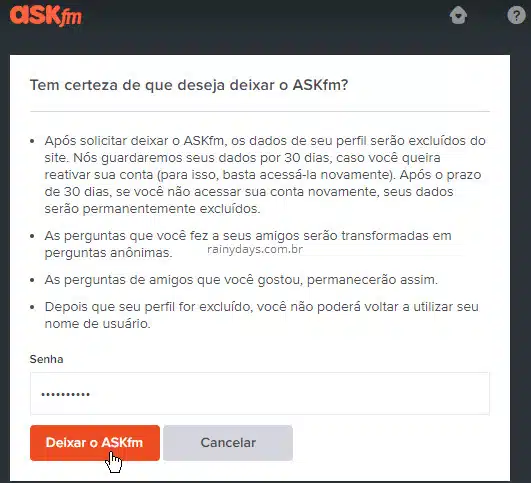 Como excluir conta do Ask.fm
