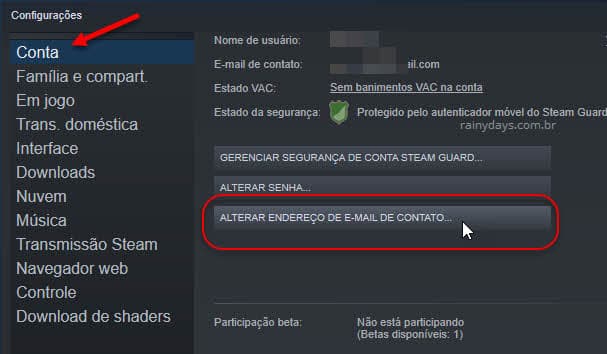 Como trocar email do Steam