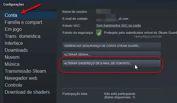 Como trocar email do Steam