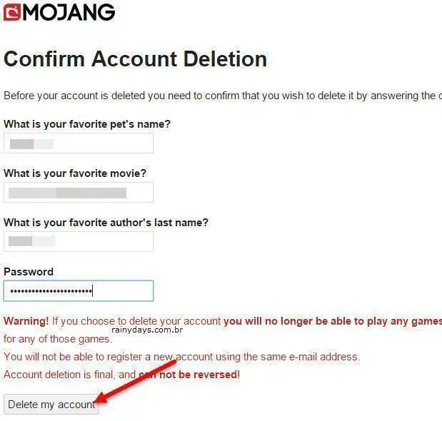 Cancelar conta do Mojang