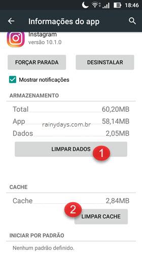 Limpar dados e Limpar cache Instagram Android