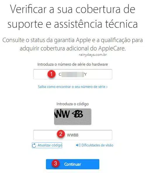 Verificar cobertura de suporte e assistência técnica Apple