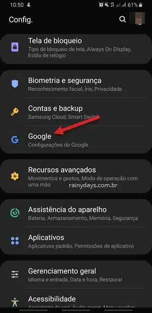 Configurações do Google no Android