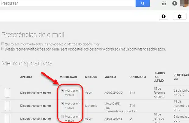 Como Remover dispositivos da Google Play 