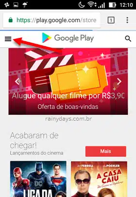 ícone três traços Google Play navegador Android