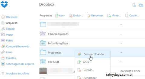 Como compartilhar pastas do Dropbox