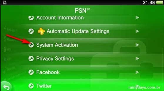 PSN Ativação do Sistema PS Vita