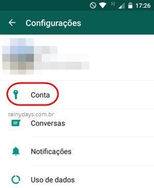 configurações de conta WhatsApp