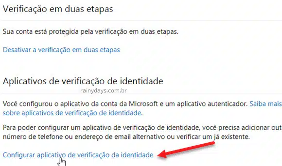 Configurar aplicativo de verificação da identidade Microsoft