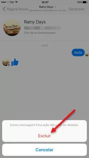 excluir mensagens do aplicativo Messenger no iPhone
