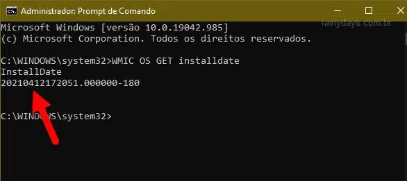 Ver data e horário Windows instalado usando comando WMIC