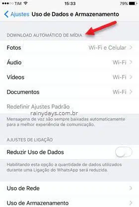 bloquear download automático de mídia WhatsApp iOS