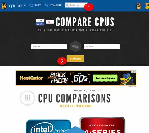 CPUBoss, sites para comparar processadores