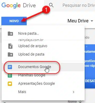 novo documentos Google Drive
