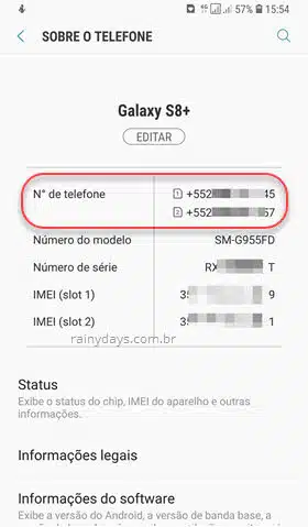 ver número do celular nas configurações do Android