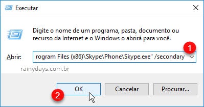 Executar comando Skype Windows