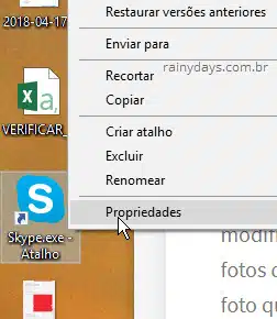 Propriedades Atalho Skype Área de Trabalho Windows