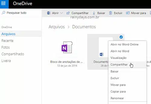Como compartilhar arquivos do OneDrive em modo leitura
